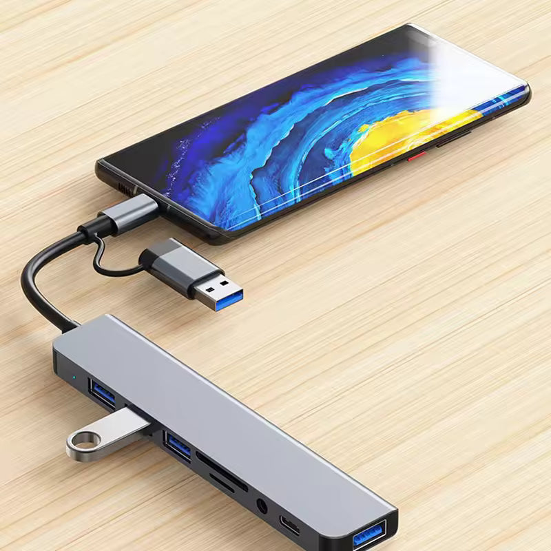 8 in 2 USB +Type C Slim HUB  with 3.5mm Audio Jack Adapter Micro SD Card Reader Laptop Tablet Phone - gizmoo