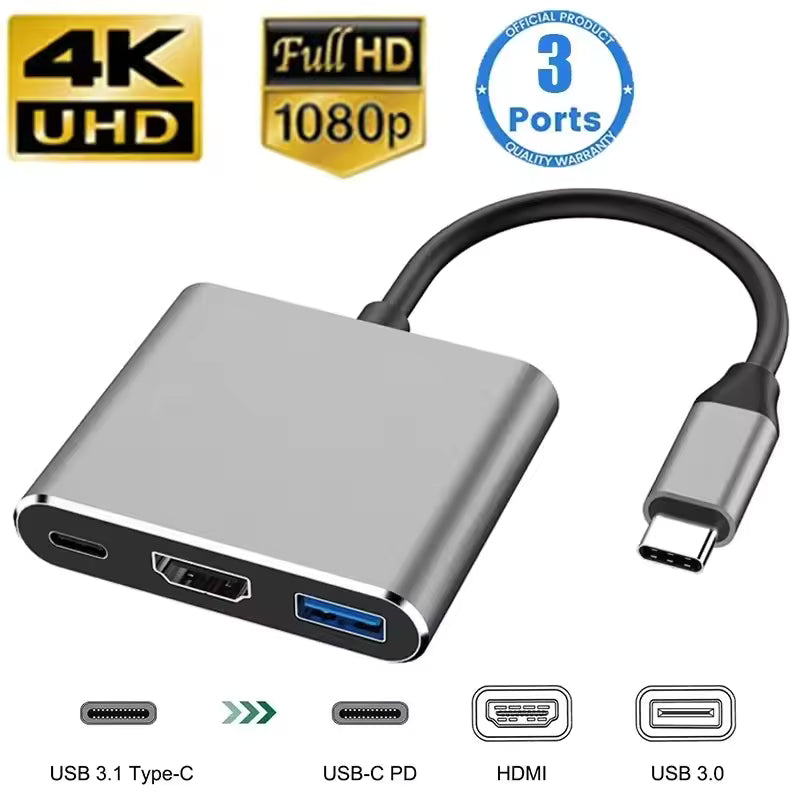 3 in 1 USB Hub – USB-C to HDMI Splitter with USB 3.0 - gizmoo