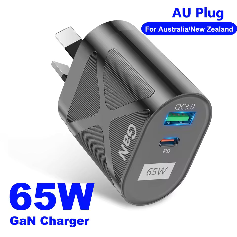 65W Gan Charger for Australia New Zealand AU Plug PD 33W Fast Charger QC 3.0 USB Adapter - gizmoo