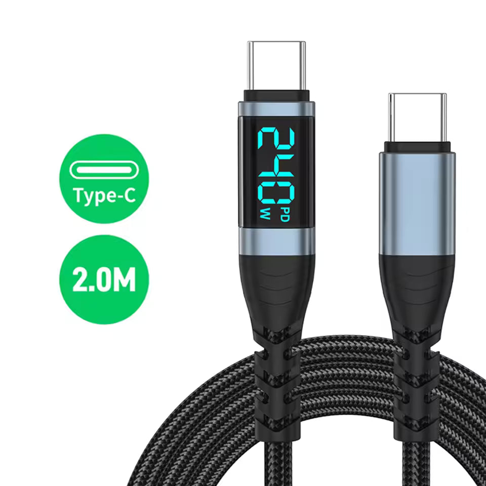 240W Type C to Type C Super Charge Digital Display Cable 2m USB C Data Cable - gizmoo