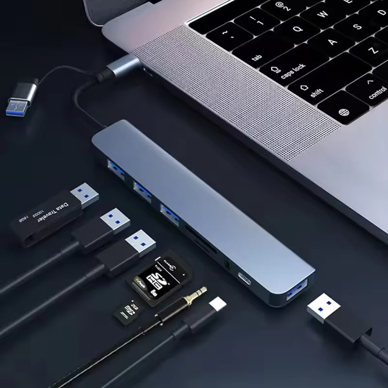 8 in 2 USB +Type C Slim HUB  with 3.5mm Audio Jack Adapter Micro SD Card Reader Laptop Tablet Phone - gizmoo