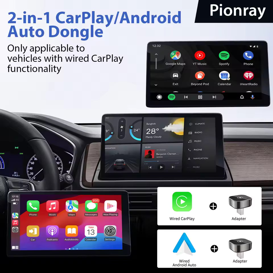 2 in 1 Wireless CarPlay Adapter&Android Auto Wireless Adapter, 5Ghz WiFi Type-C/USB Plug Play CarPlay Wireless - gizmoo
