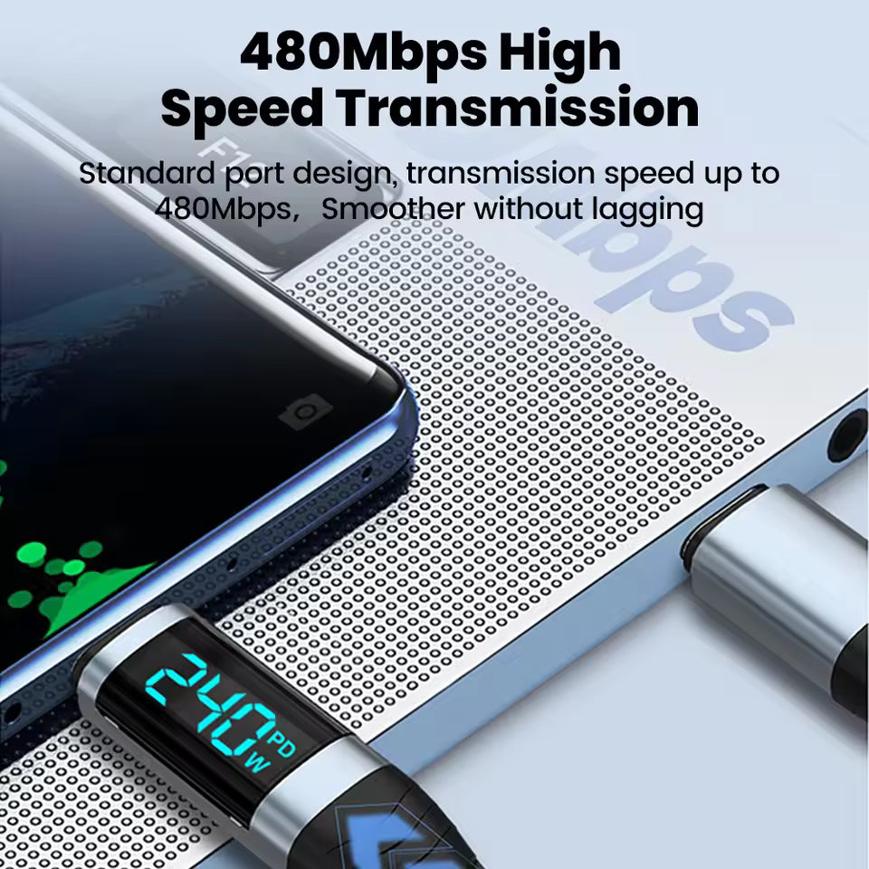 240W Type C to Type C Super Charge Digital Display Cable 2m USB C Data Cable - gizmoo