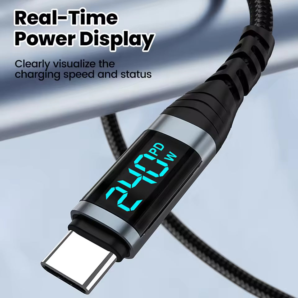 240W Type C to Type C Super Charge Digital Display Cable 2m USB C Data Cable - gizmoo